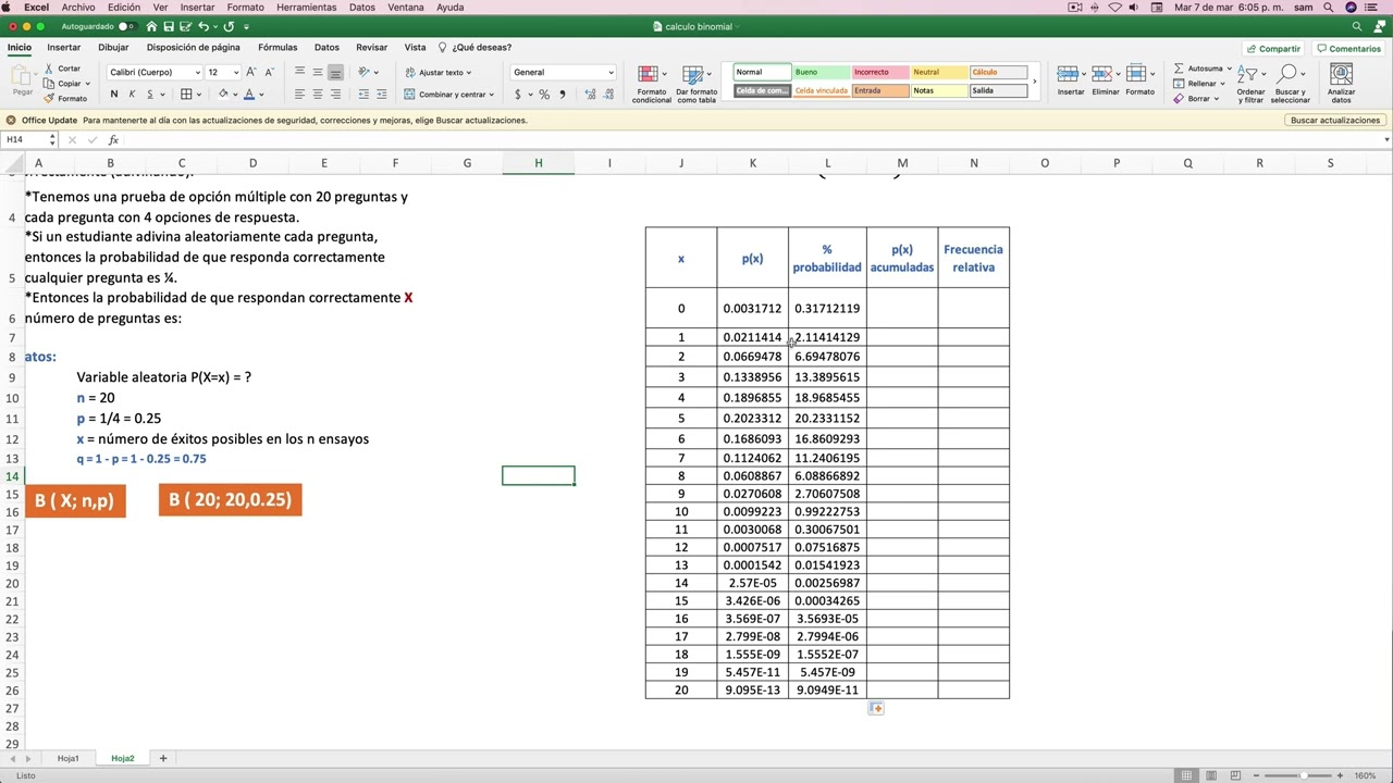 Distribución Binomial - Bernoulli en excell