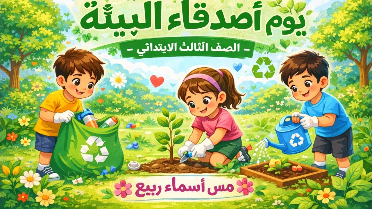 يوم اصدقاء البيئه الصف الثالث الابتدائي الترم الثاني عام 2026 اللغه العربيه 