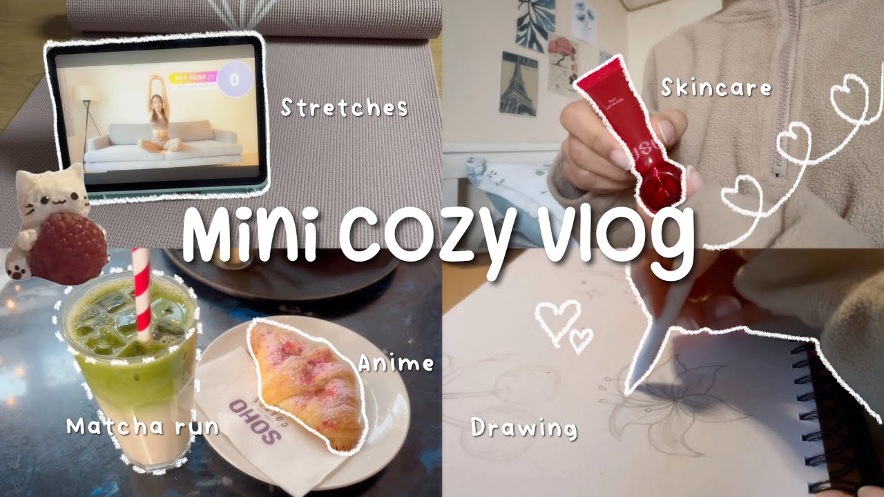 Mini cozy vlog ⋆° 𐙚 ₊🕯️°⋆ anime, study, silent vlog, skincare, matcha, drawing, pinterest, workout