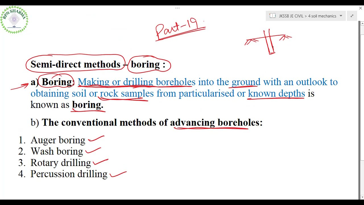 SEMI DIRECT METHODS OF SOIL EXPLORATION (SOIL MECHANICS PART 19 JKSSB JE AND JKPSC AE CIVIL)