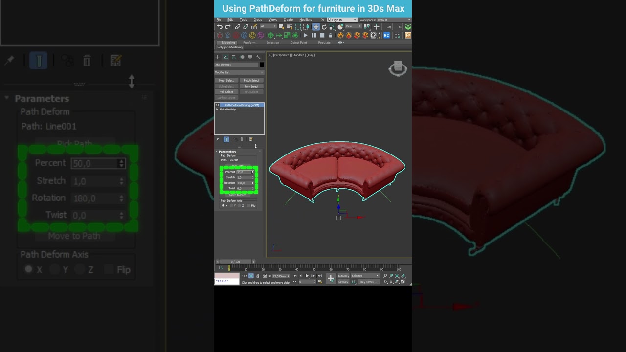 Curving a Sofa with PathDeform in 3ds Max #shorts #3dsmax