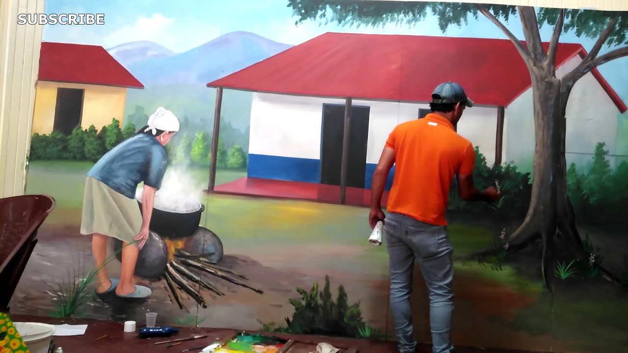 🎨Como Pintar ESTE PAISAJE EN LA PARED\ ACRILIC PAINT /Sandy Arte y Más