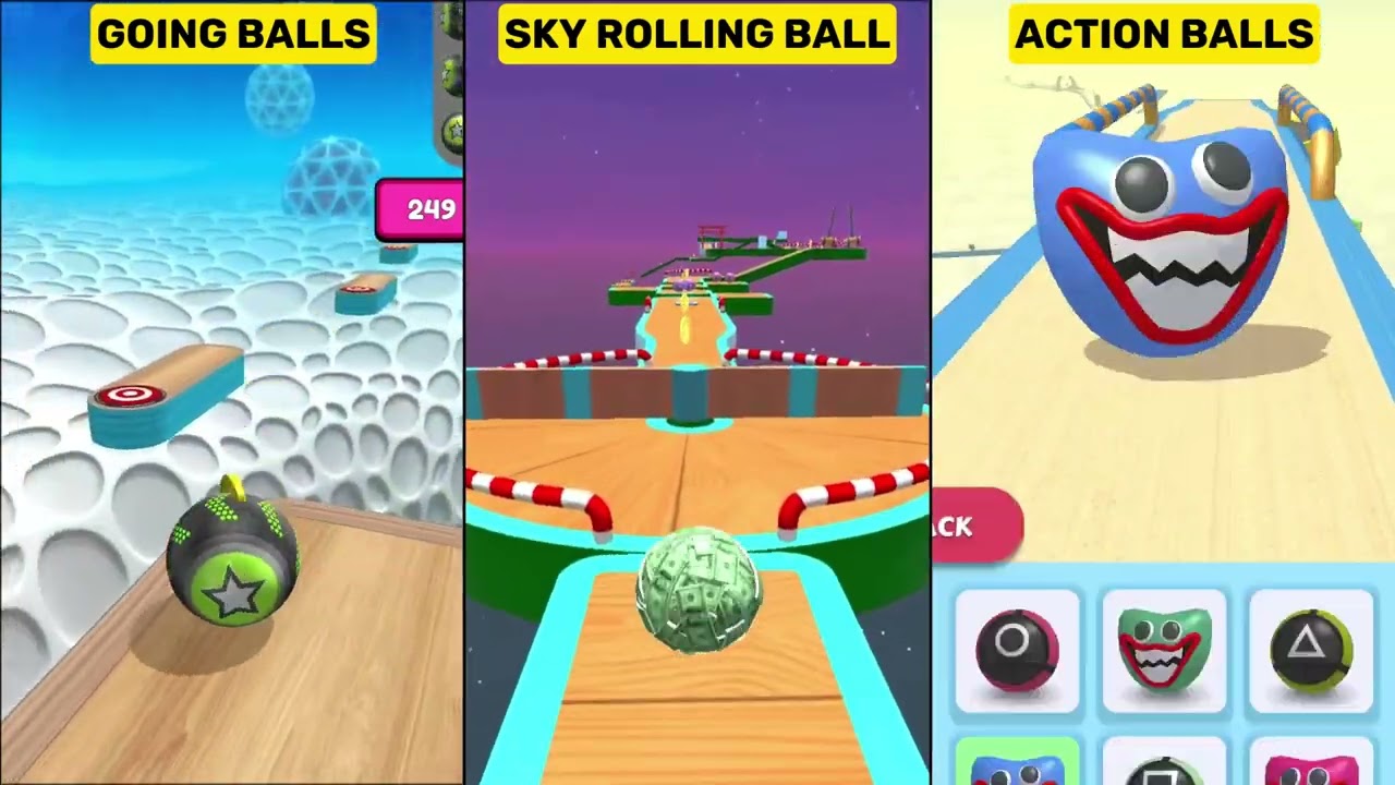 Going Balls vs Sky Rolling Ball 3D vs Action Balls All Levels Gameplay Comparison on Android & iOS