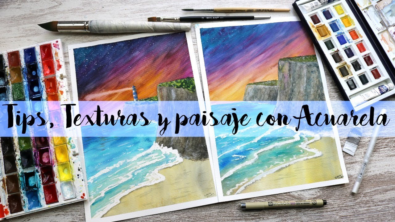 COMO PINTAR MAR, CIELO, Y ACANTILADOS CON ACUARELAS | NIVEL INTERMEDIO