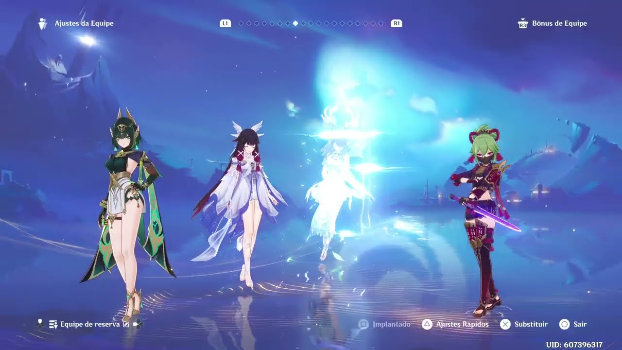 Nefer C0R1 com Columbina(C0R0), Lauma(C0R0) e Kuki