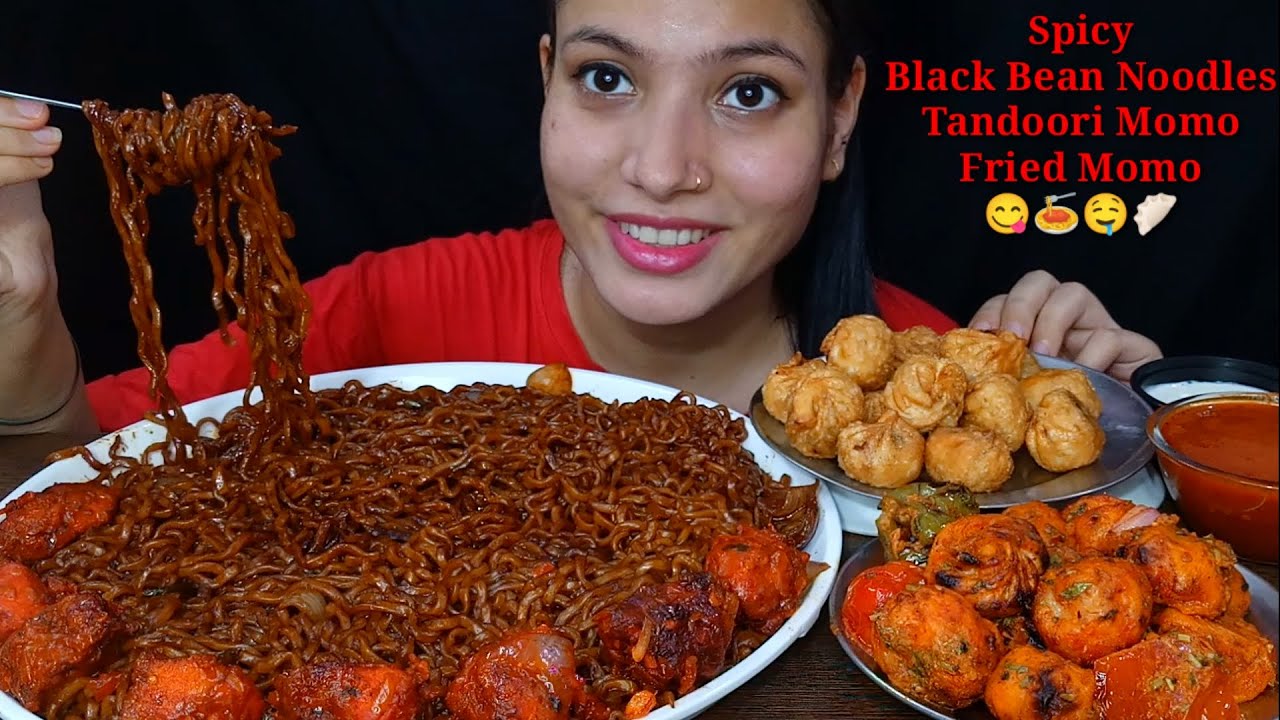 Eating Spicy Black Bean Noodles, Tandoori Momo, Fried Momo | Spicy Korean Noodles Eating Challenge