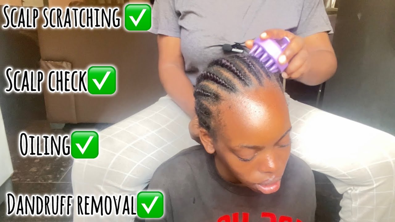 ASMR Scalp scratching and massage, scalp check and oiling, no talking, dandruff removal.