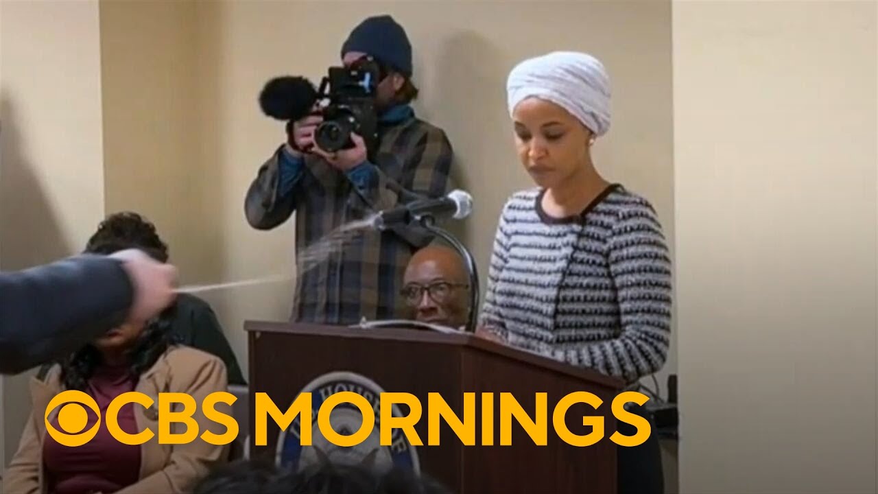 Man charges at Rep. Ilhan Omar at town hall and sprays unknown substance