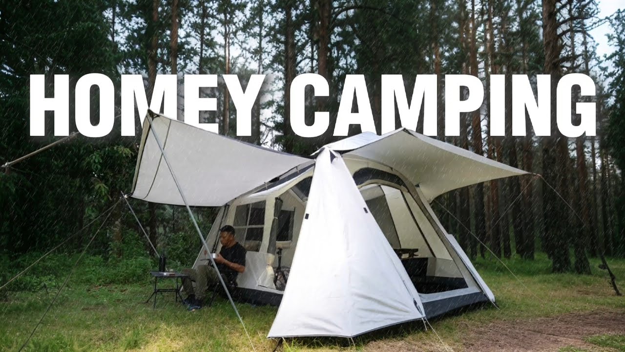 🏕️УЮТНЫЙ КЕМПИНГ‼️Кемпинг под проливным дождём с большой комфортной палаткой для отдыха 🌧️