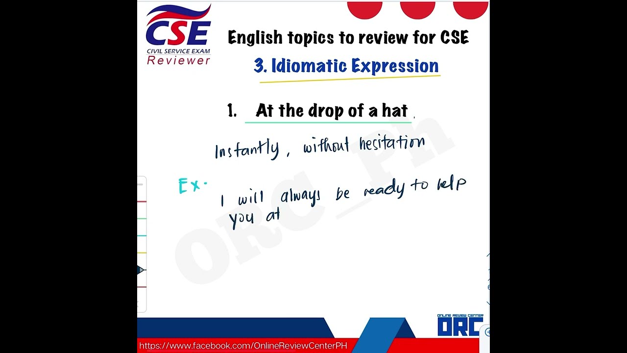IDIOMATIC EXPRESSION / CIVIL SERVICE EXAM REVIEW / ENGLISH TOPICS TO REVIEW
