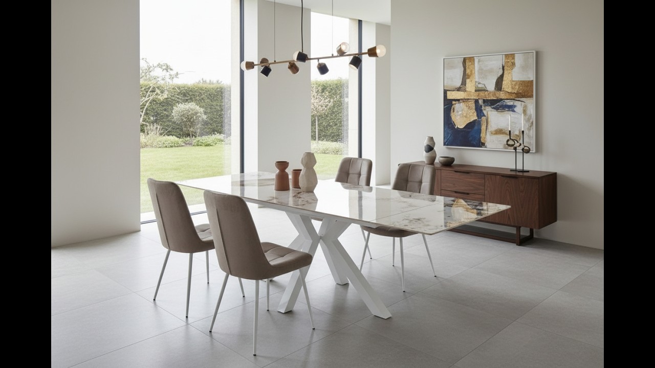 Table céramique extensible effet marbre blanc STAN – Table design moderne extensible
