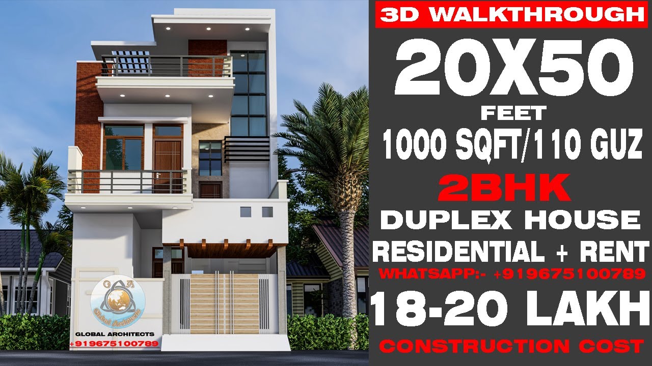20X50 Feet House Plan Rent + Residential 1000 Sqft House Design 110 guz plot size