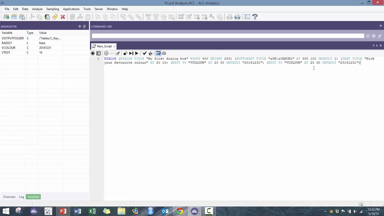 Custom ACL Analytics Workshop - Dialog Boxes