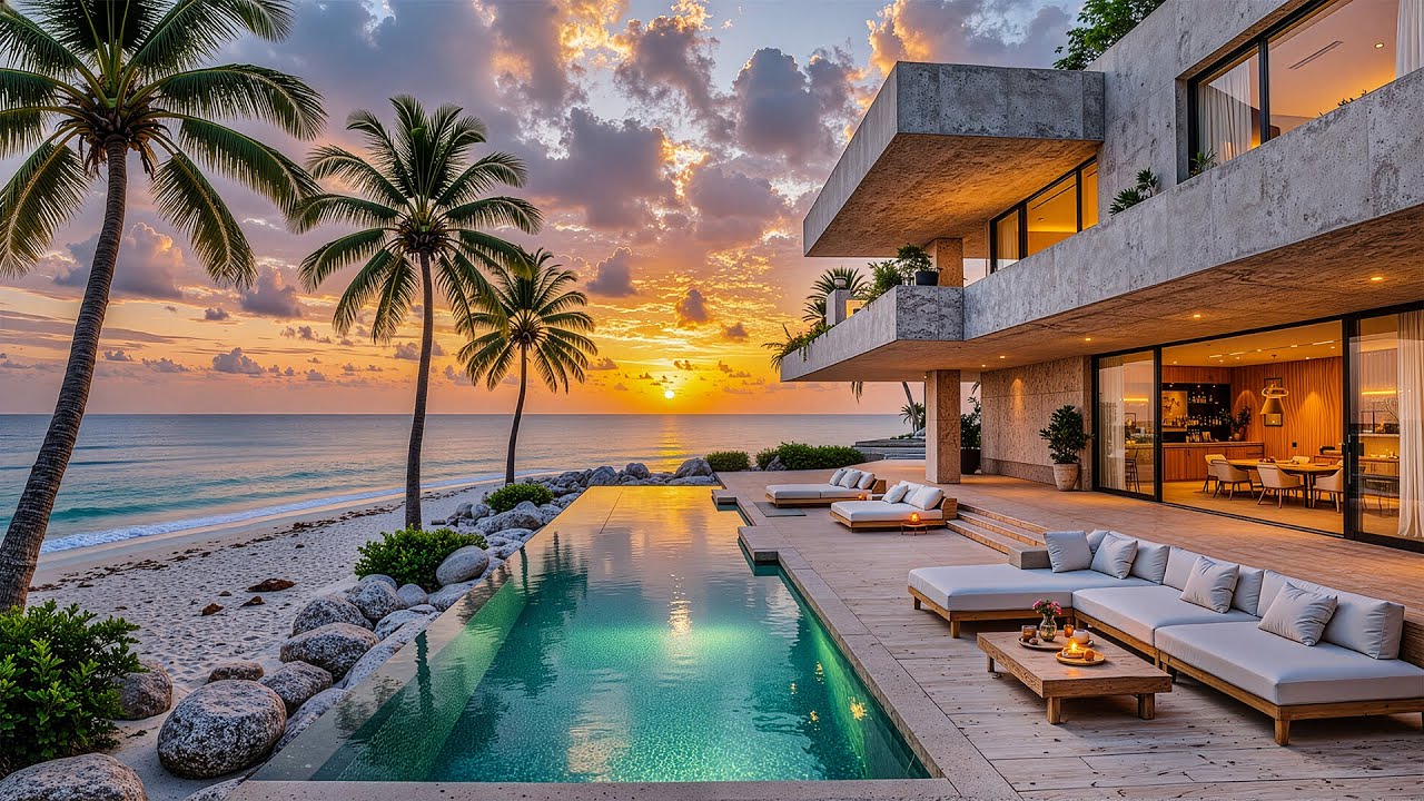 Smooth Jazz Music Beach Resort Ambience In The Sunset - Gentle Jazz Helps Relieve Stress