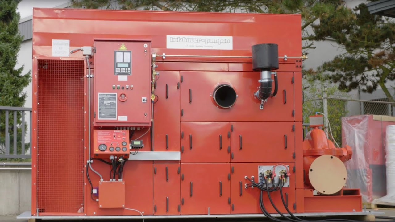 Feuerlöschpumpe von Holzhauer-Pumpen nach NFPA 20, mit Schalldämmkapsel Typ SCHALLEX