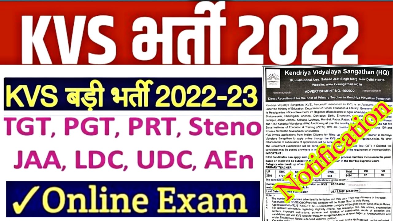 KVS Recruitment 2022 | KVS PRT, TGT, PGT Vacancy 2022 Notification Out | Full Details