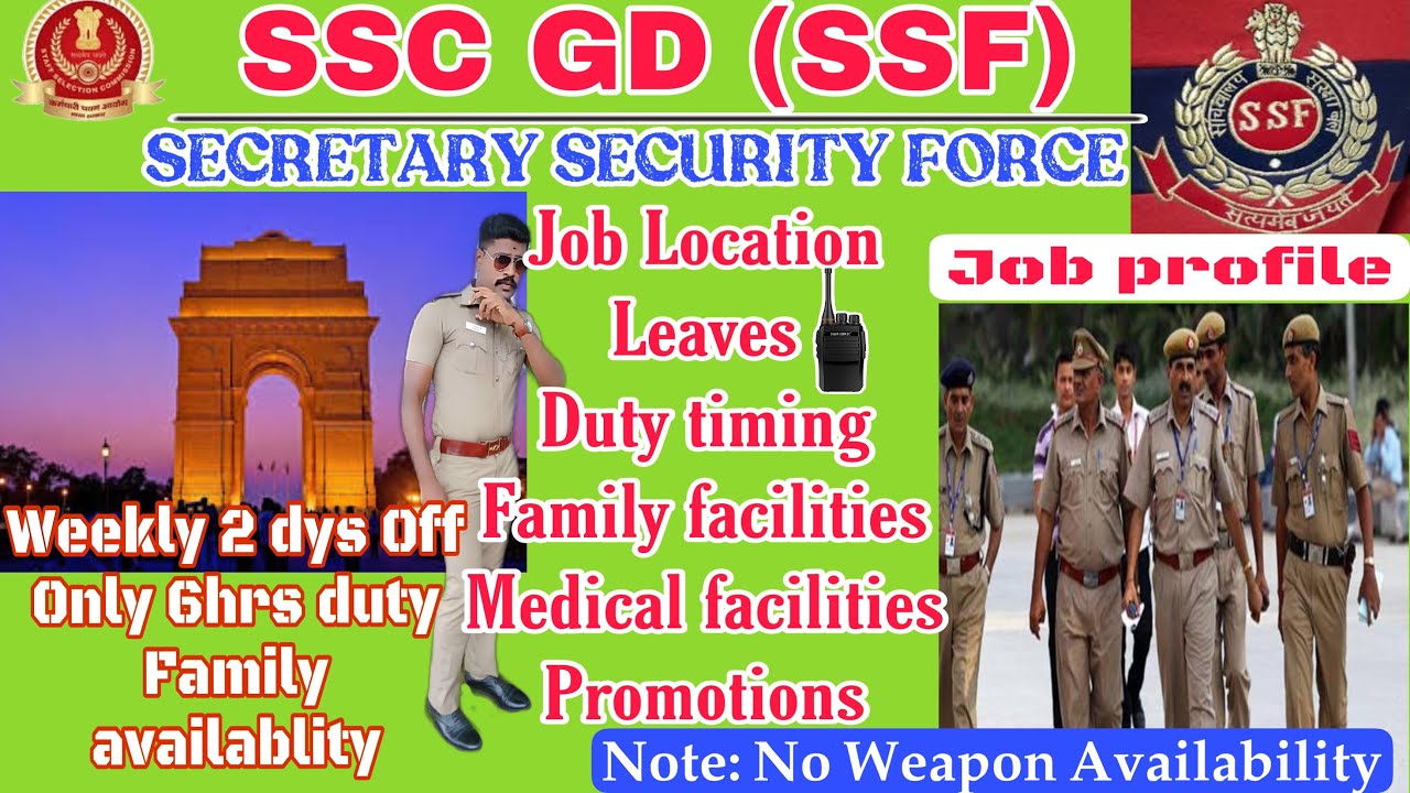 SSC GD|| SSF(Secretary Security Force)||job profile ||Job location |Duty timings||Weekly 02 Rests||