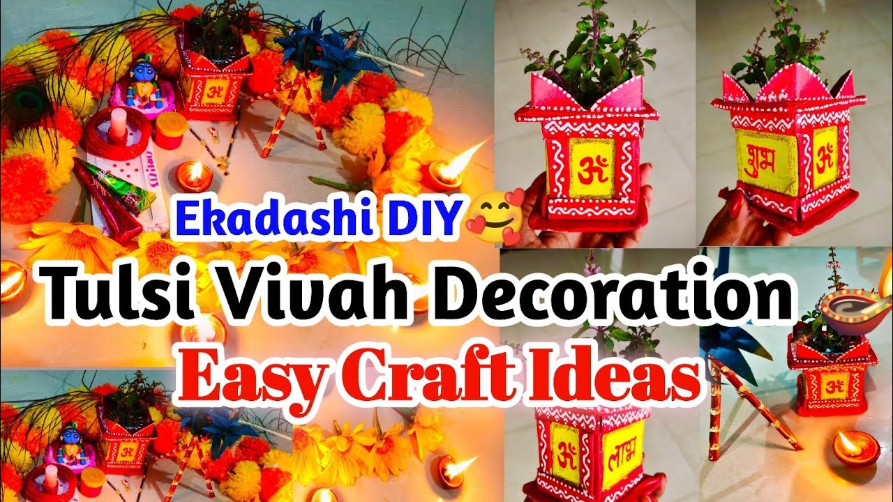 😱Tulsi Vivah 🌿🌼Decoration Ideas|🥰Tulsi planter/Pot Making Ideas|DIY Paper Sugarcane#tulsivivah#craft