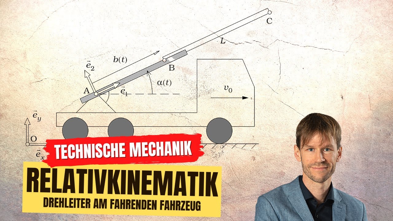 Drehleiter am bewegten Fahrzeug (Relativkinematik, Dynamik, Technische Mechanik)