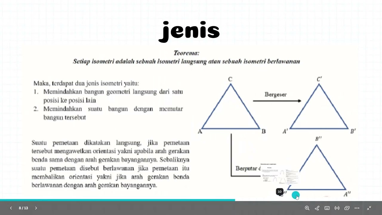 Geometri transformasi ISOMETRI  (pengertian,contoh,jenis dan sifat isometri  & pembuktian sifatnya)
