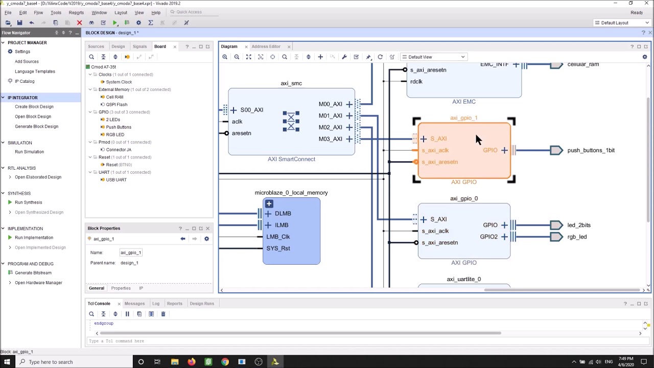 Xilinx Vivado Artix7 Fpga Microblaze Basic Design using Vivado 2019 CModA7 Vitis SDK