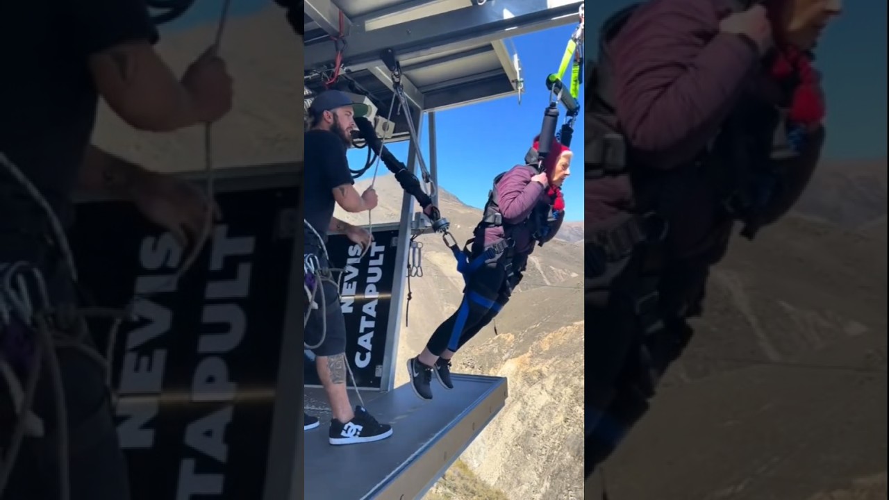 🪂 Nevis Swing &ndash; Super Granny&rsquo;s Extreme Adventure in New Zealand! 😱#NevisSwing#NewZealand#Shorts
