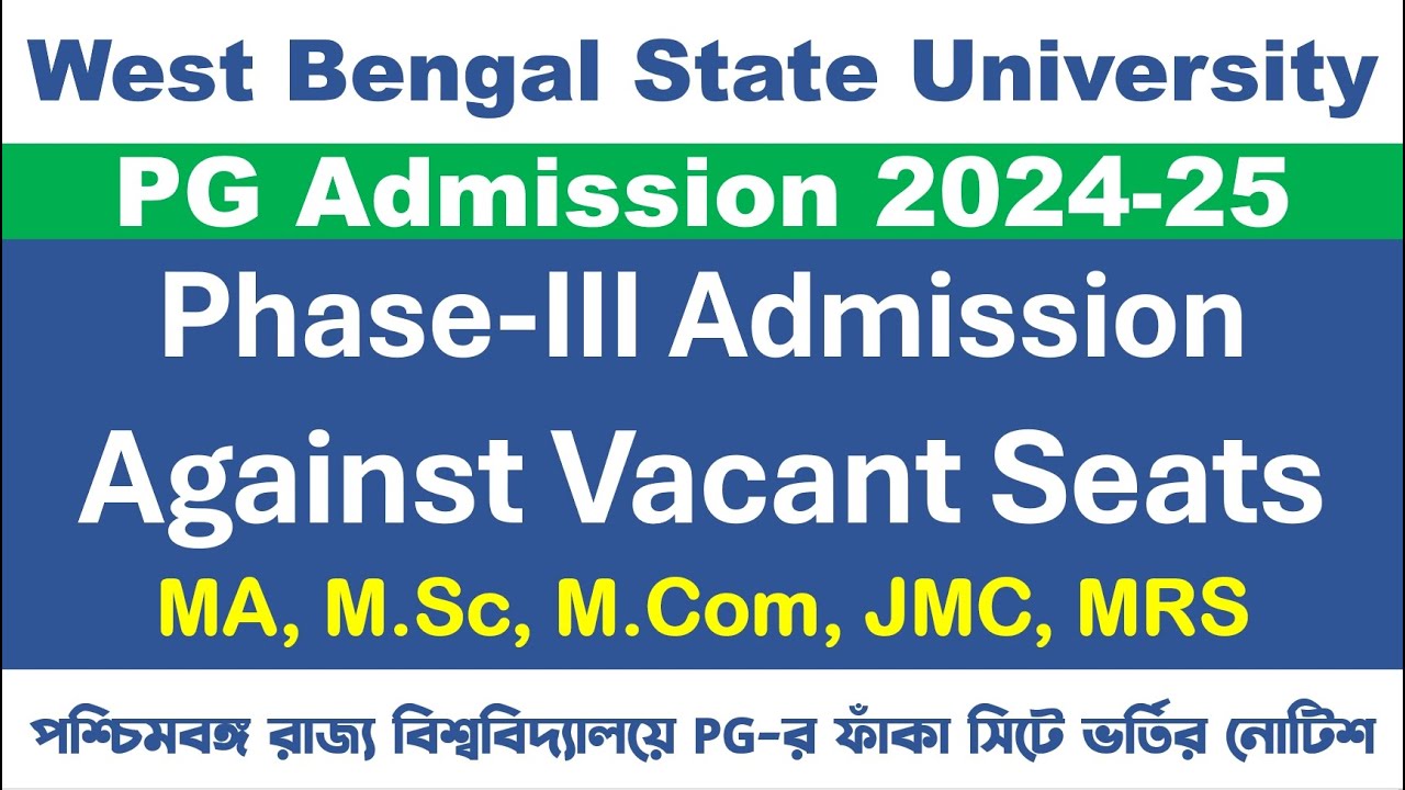 West Bengal State University PG Admission 2024-2025 Phase-3, Against Vacant Seats