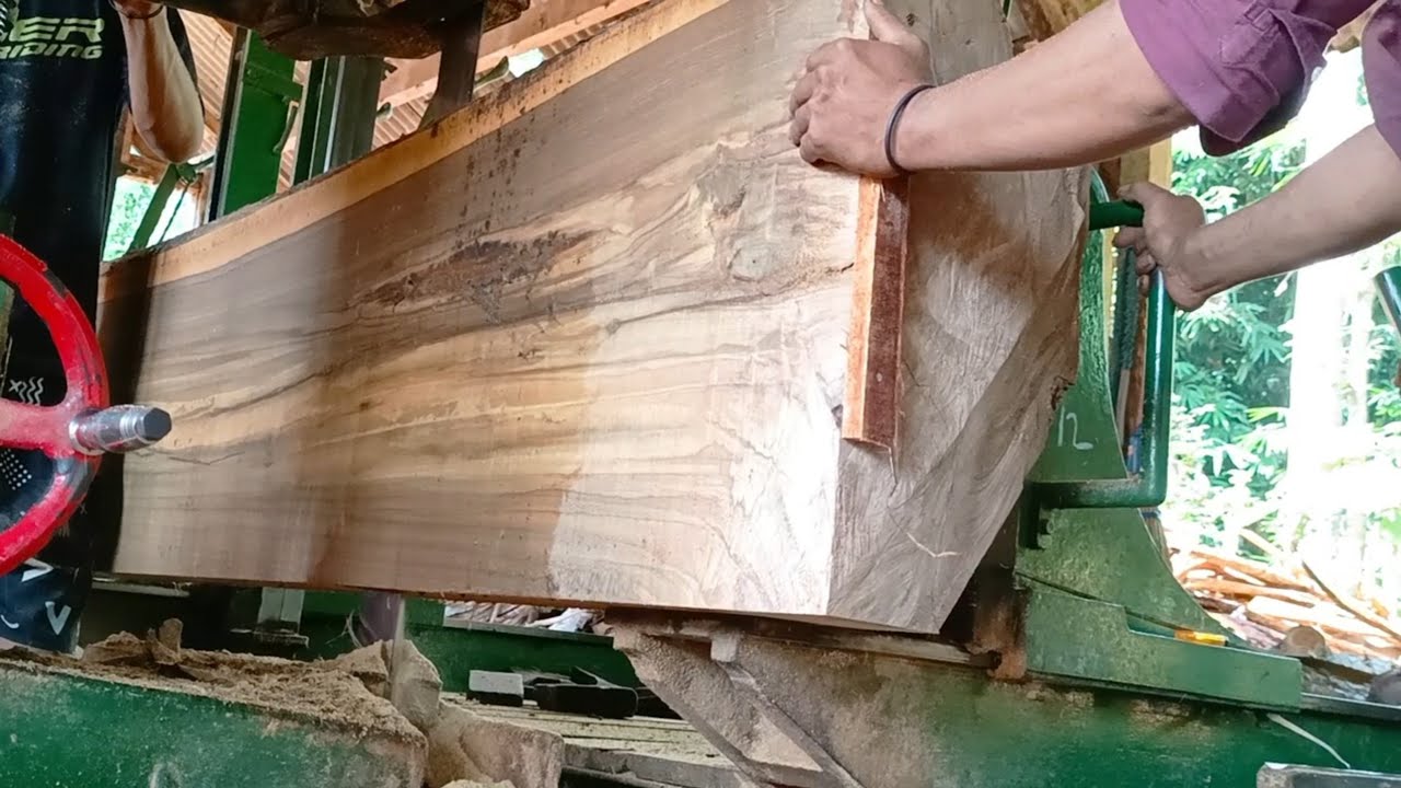 Very special teak wood planks in the sawmill 