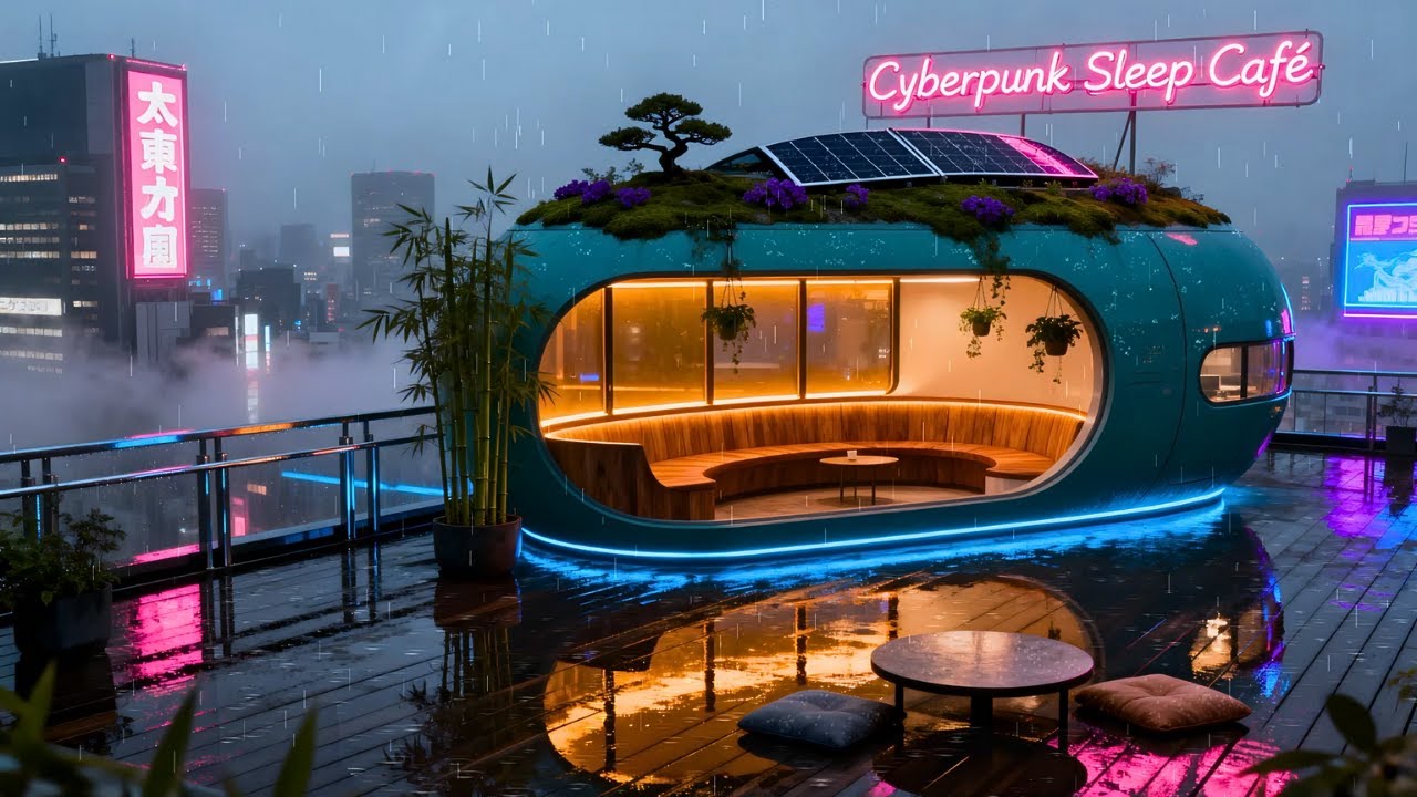 Unwind at the Night Rain Café 🌧️ Calm Cyberpunk Lofi Beats