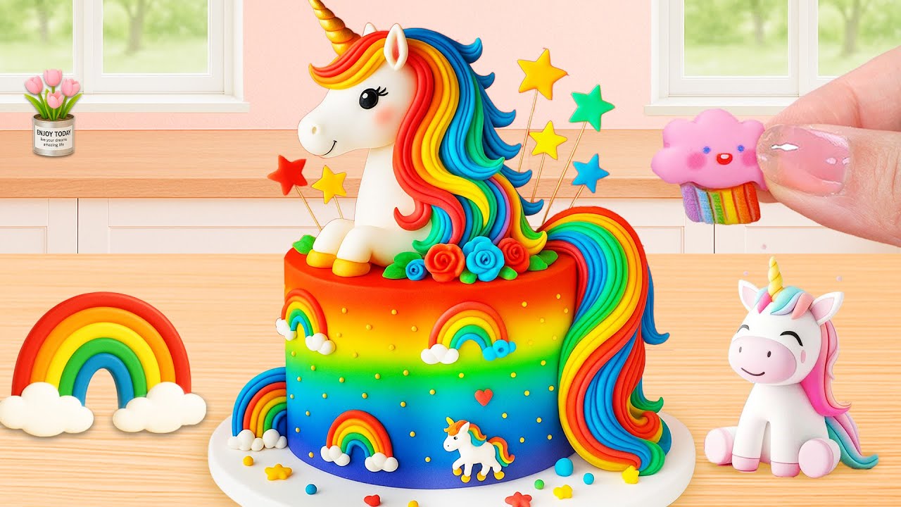 Unicorn Rainbow Cake Challenge 🦄🌈 | Satisfying Colorful Cake Art | Lily Little Cake