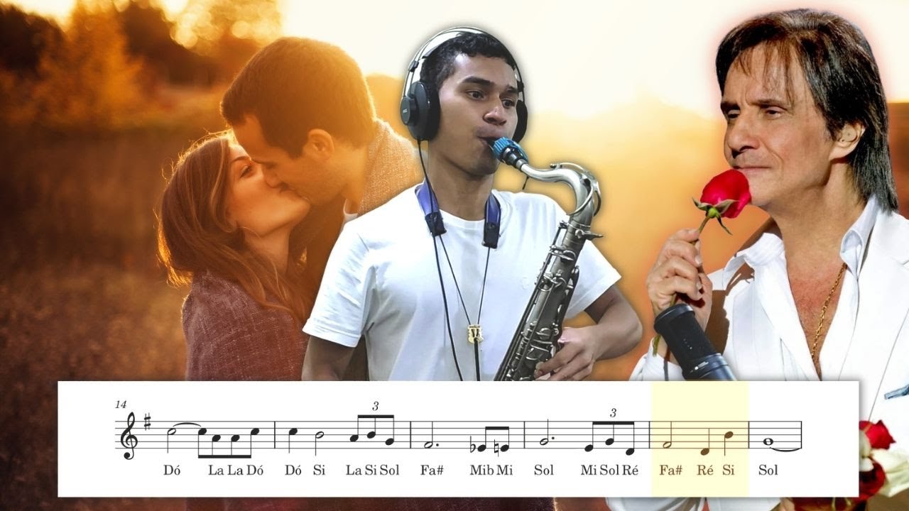 Sax Tenor - Música romântica do Roberto Carlos, partitura com notas.
