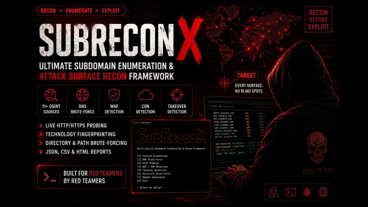 SubReconX 🔥 | Ultimate Subdomain Enumeration & Attack Surface Recon Tool | OSINT + WAF + Takeover