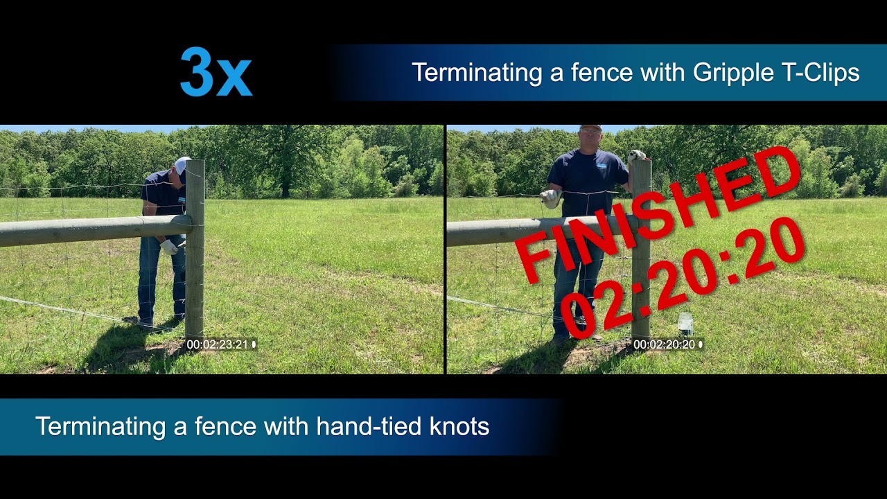 Time-lapse of Fence Termination: Gripple T-Clips vs. Hand Tying Termination