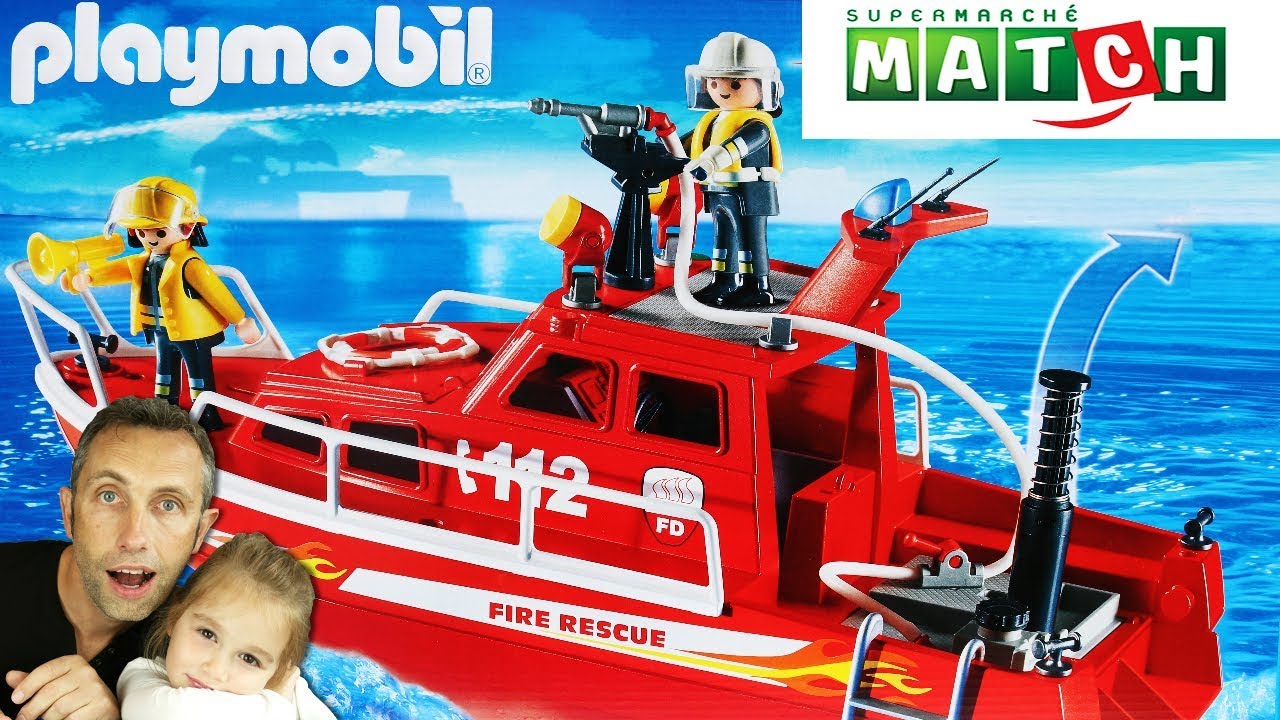 Bateau de pompiers PLAYMOBIL 3128 - Fire Rescue City Life - Supermarchés MATCH !