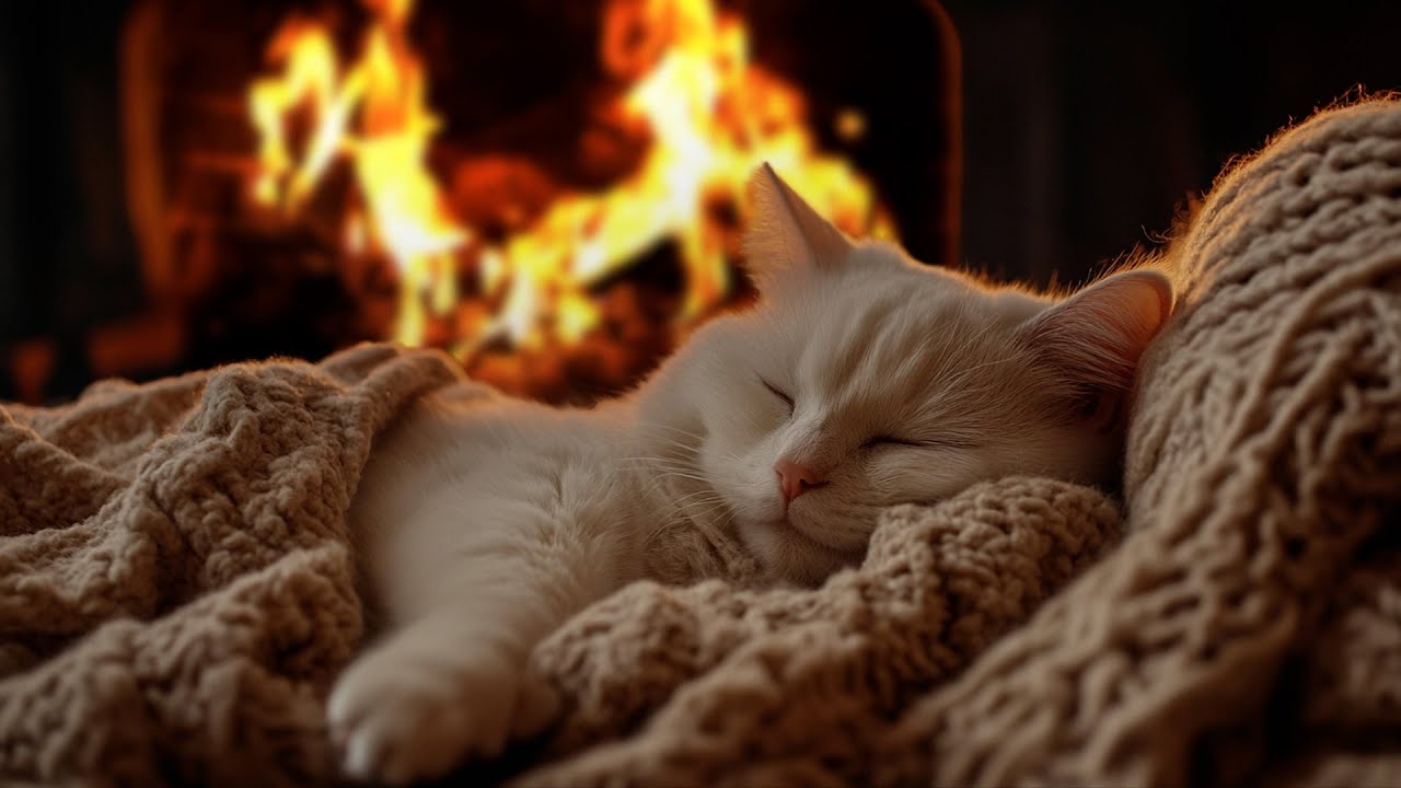 Сон у камина 🔥 Нежное мурлыканье кота и уютное потрескивание огня