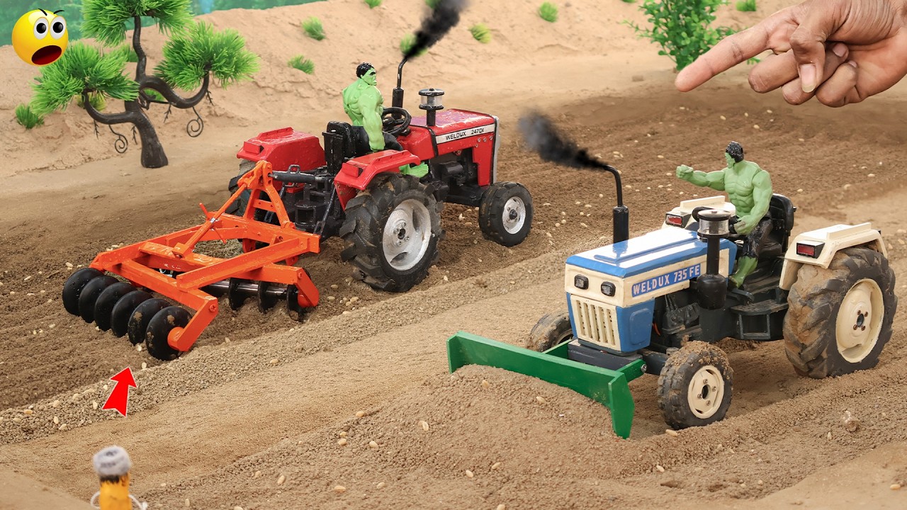 diy mini tractor ploughing with harrow and farm leveling science project @Weldux