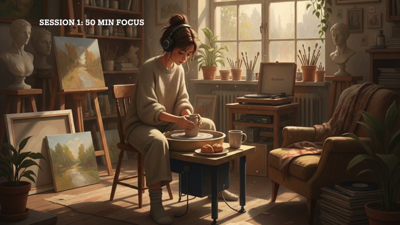 2-HOUR STUDY WITH ME in a Art Studio | Pomodoro 50/10, Lofi Music, Deep Work, Cozy Atelier Ambience