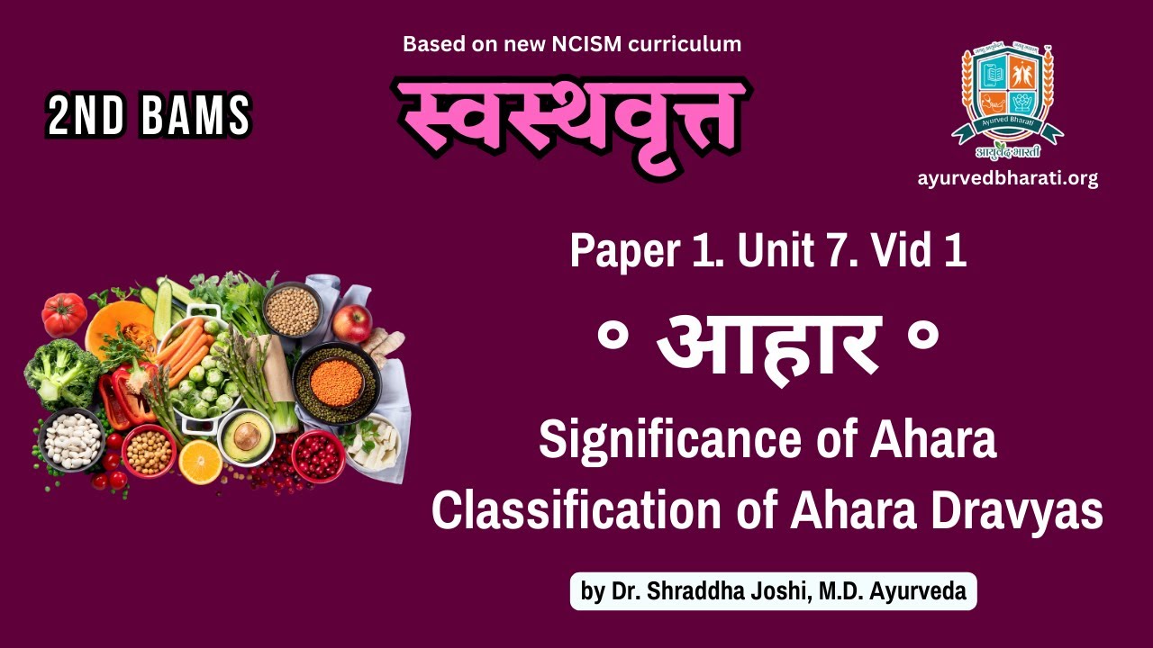 [2nd BAMS] Swasthavritta P1U7V1. आहार ॰ Significance of Ahara | Classification of Ahara Dravyas