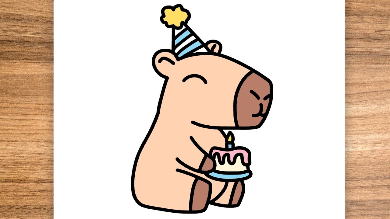 Como desenhar uma CAPIVARA de aniversário kawaii