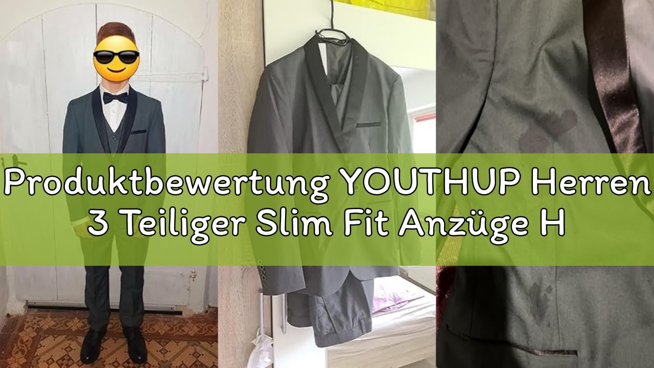 Produktbewertung YOUTHUP Herren 3 Teiliger Slim Fit Anzüge Hochzeit Party Herrenanzug Schalkragen Sm