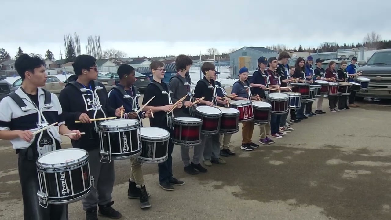 Drum practice in parking lot Alberta Youth Pipe Band Day Red Deer 8