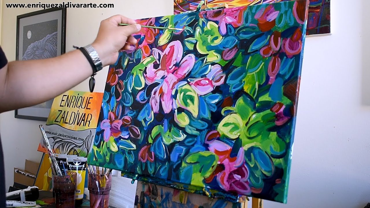 Pintura abstracto-figurativo / Pintando con acrílico / Flores / Enrique Zaldivar