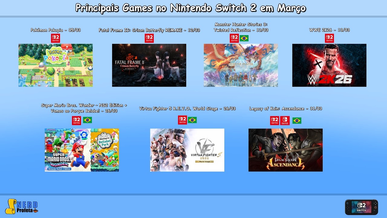 Principais Games no Nintendo Switch 2 em Março