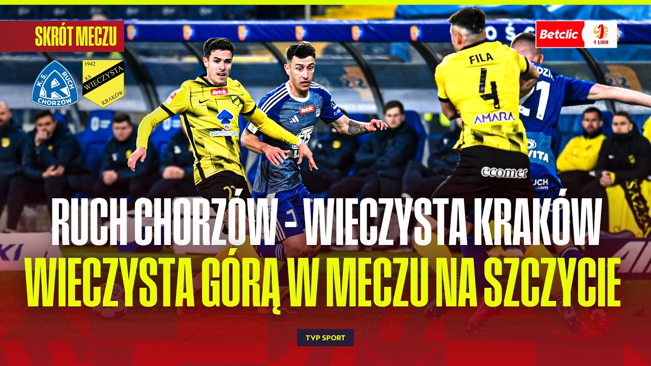 SKR&Oacute;T: RUCH CHORZ&Oacute;W - WIECZYSTA KRAK&Oacute;W. WIECZYSTA G&Oacute;RĄ W MECZU NA SZCZYCIE. BETCLIC 1 LIGA