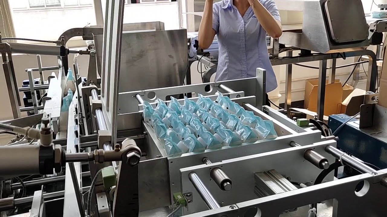 Full automatic standup pouch bag pack in carton box packaging line