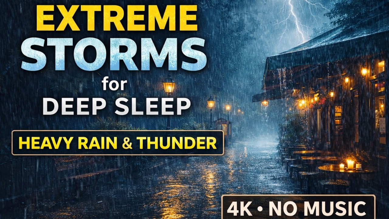 Powerful Thunderstorm Sounds for Sleep 🌧️ EXTREME HEAVY RAIN • 4K • No Music