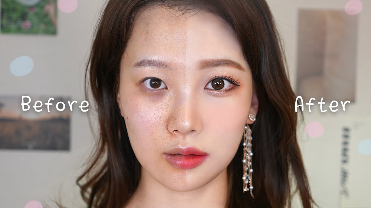 얼굴작아지고, 눈 2배 커지는 코랄 성형 메이크업 | 사각턱, 다크서클, 쌍꺼풀 (블랙헤드, 여드름 없애는 완벽 커버)