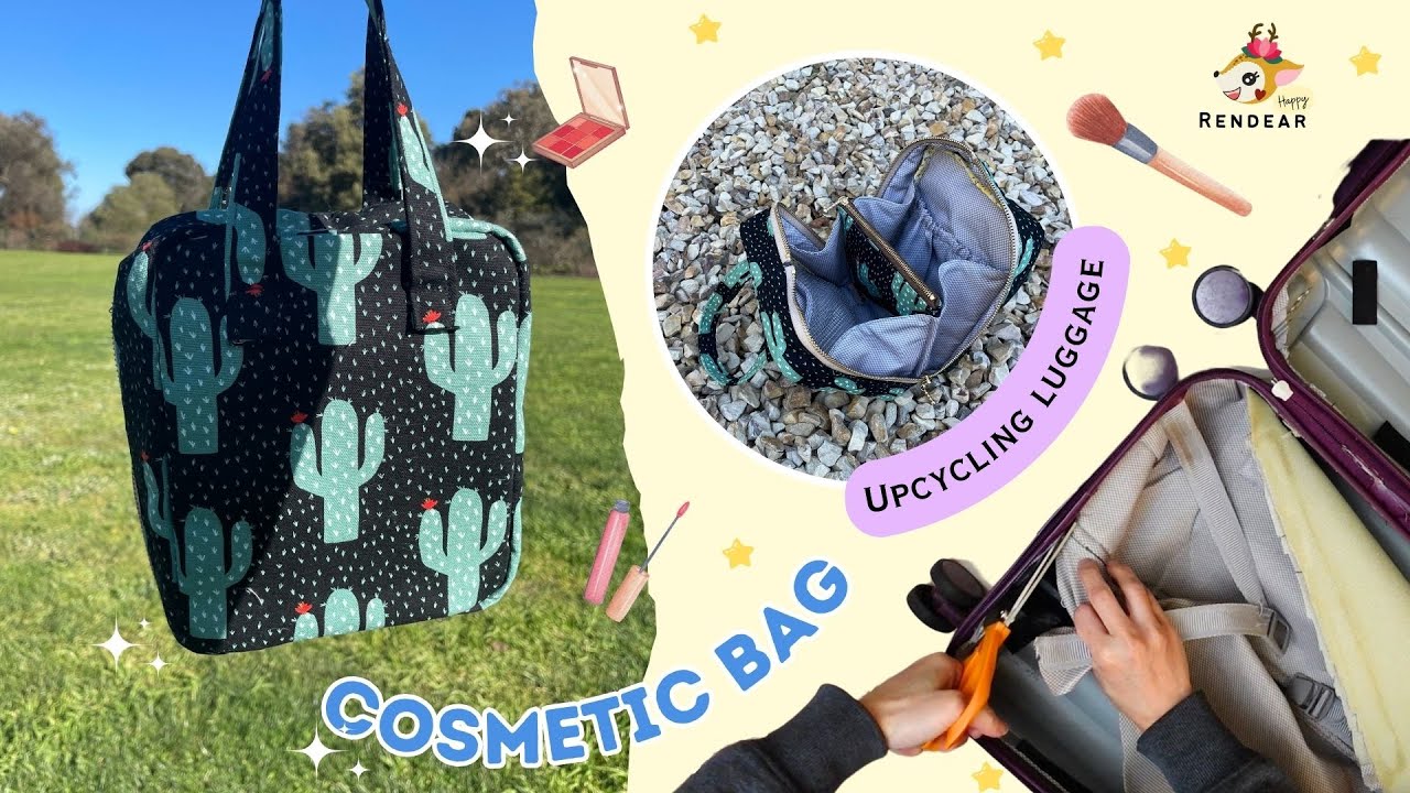 DIY Upcycling old luggage bag to Functional and portable cosmetic bag กระเป๋าเครื่องสำอางค์