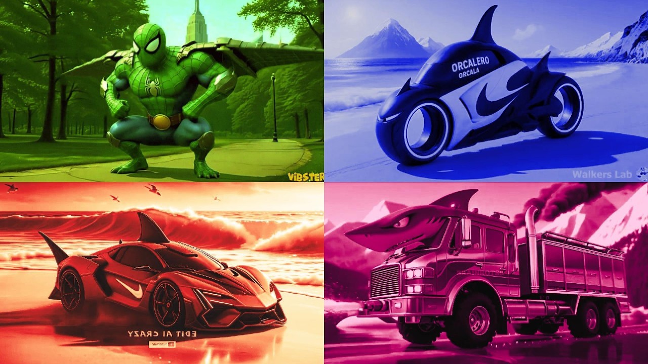 🟢 GREEN PARK HERO 🆚 🔵 BLUE ORCALERO BIKE 🔴 RED SHARK SUPERCAR 🆚 🩷 PINK SHARK TRUCK