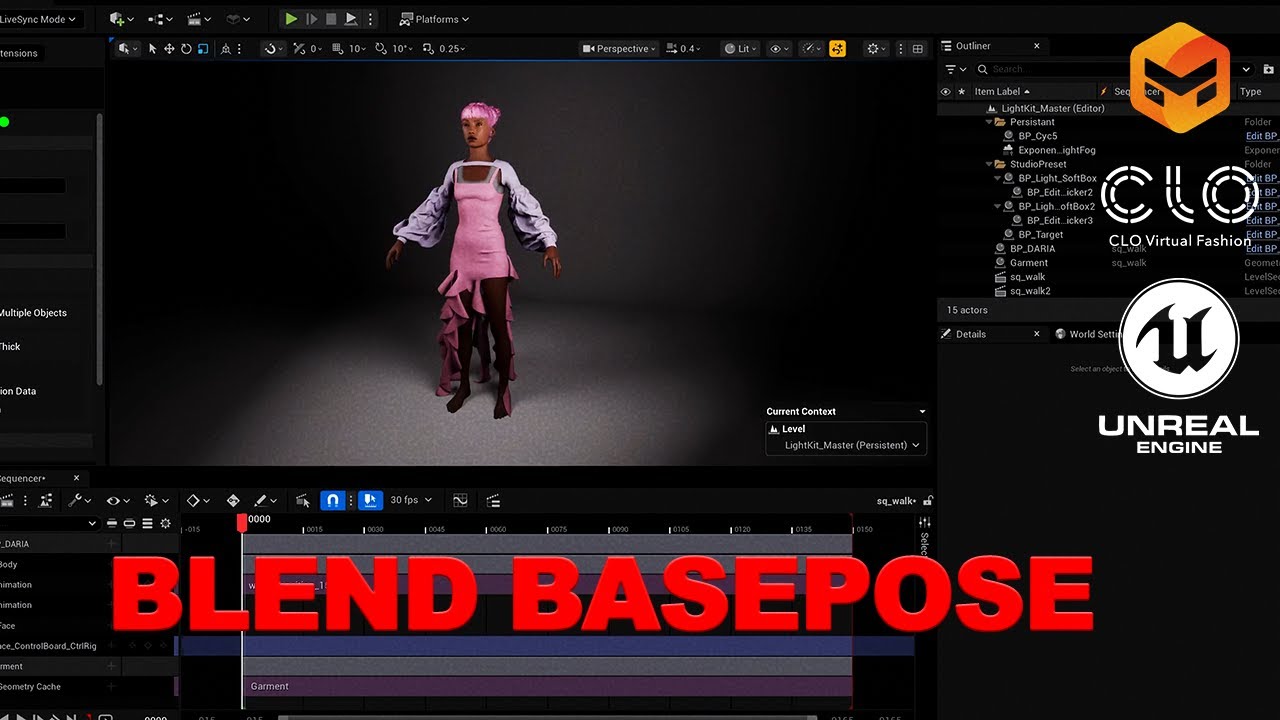 Объединение анимации и экспорт Unreal Engine 5.1 Sequencer CLO3D LiveSync Marvelous Designer Work...
